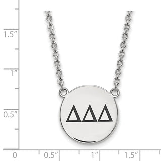 Sterling Silver Rhodium-plated LogoArt Delta Delta Delta Sorority Greek Letters Large Black Enamel Pendant 18 inch Necklace