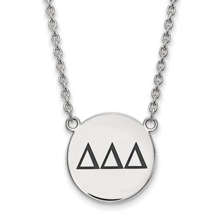 Sterling Silver Rhodium-plated LogoArt Delta Delta Delta Sorority Greek Letters Large Black Enamel Pendant 18 inch Necklace