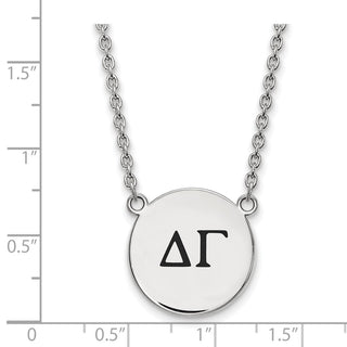 Sterling Silver Rhodium-plated LogoArt Delta Gamma Sorority Greek Letters Large Black Enamel Pendant 18 inch Necklace