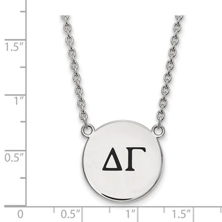 Sterling Silver Rhodium-plated LogoArt Delta Gamma Sorority Greek Letters Large Black Enamel Pendant 18 inch Necklace
