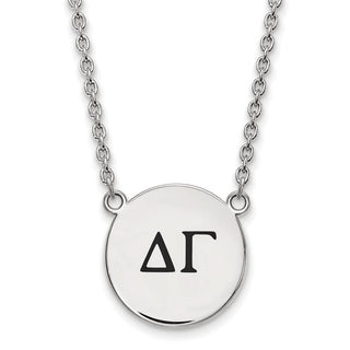 Sterling Silver Rhodium-plated LogoArt Delta Gamma Sorority Greek Letters Large Black Enamel Pendant 18 inch Necklace