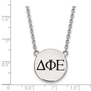 Sterling Silver Rhodium-plated LogoArt Delta Phi Epsilon Sorority Greek Letters Large Black Enamel Pendant 18 inch Necklace