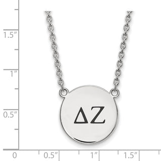 Sterling Silver Rhodium-plated LogoArt Delta Zeta Sorority Greek Letters Large Black Enamel Pendant 18 inch Necklace