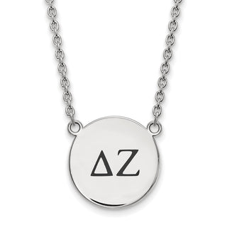 Sterling Silver Rhodium-plated LogoArt Delta Zeta Sorority Greek Letters Large Black Enamel Pendant 18 inch Necklace