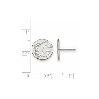 Sterling Silver Rhodium-plated NHL LogoArt Calgary Flames Small Disc Post Earrings