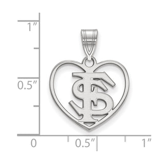Sterling Silver Rhodium-plated LogoArt Florida State University F-S Heart Pendant