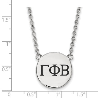 Sterling Silver Rhodium-plated LogoArt Gamma Phi Beta Sorority Greek Letters Large Black Enamel Pendant 18 inch Necklace