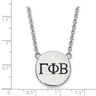 Sterling Silver Rhodium-plated LogoArt Gamma Phi Beta Sorority Greek Letters Large Black Enamel Pendant 18 inch Necklace
