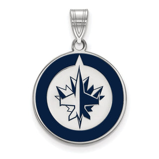 Sterling Silver Rhodium-plated NHL LogoArt Winnipeg Jets Large Enameled Pendant