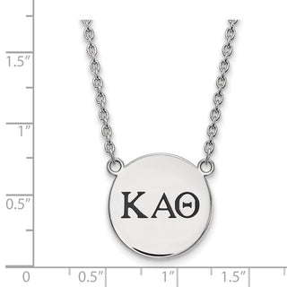 Sterling Silver Rhodium-plated LogoArt Kappa Alpha Theta Sorority Greek Letters Large Black Enamel Pendant 18 inch Necklace