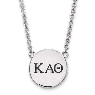 Sterling Silver Rhodium-plated LogoArt Kappa Alpha Theta Sorority Greek Letters Large Black Enamel Pendant 18 inch Necklace