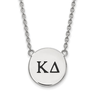 Sterling Silver Rhodium-plated LogoArt Kappa Delta Sorority Greek Letters Large Black Enamel Pendant 18 inch Necklace