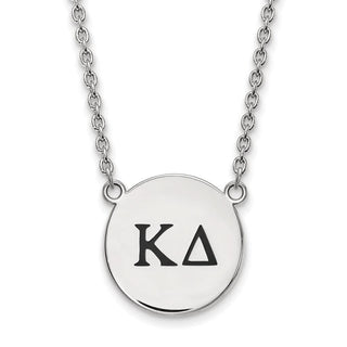Sterling Silver Rhodium-plated LogoArt Kappa Delta Sorority Greek Letters Large Black Enamel Pendant 18 inch Necklace
