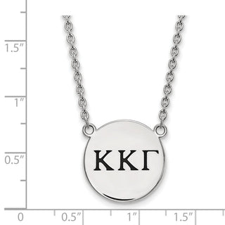 Sterling Silver Rhodium-plated LogoArt Kappa Kappa Gamma Sorority Greek Letters Large Black Enamel Pendant 18 inch Necklace