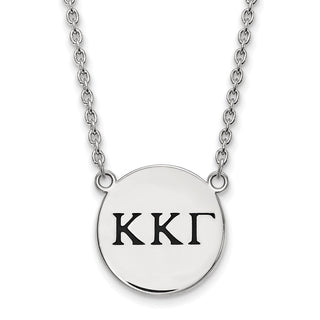 Sterling Silver Rhodium-plated LogoArt Kappa Kappa Gamma Sorority Greek Letters Large Black Enamel Pendant 18 inch Necklace