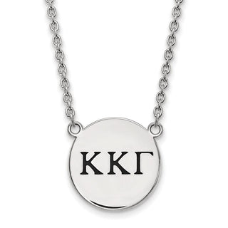 Sterling Silver Rhodium-plated LogoArt Kappa Kappa Gamma Sorority Greek Letters Large Black Enamel Pendant 18 inch Necklace