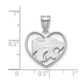 Sterling Silver Rhodium-plated LogoArt Kansas State University Wildcat Heart Pendant