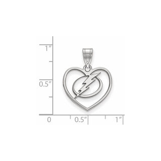 Sterling Silver Rhodium-plated NHL LogoArt Tampa Bay Lightning Heart Pendant