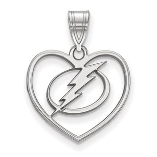 Sterling Silver Rhodium-plated NHL LogoArt Tampa Bay Lightning Heart Pendant