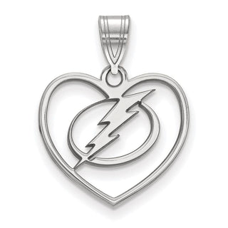 Sterling Silver Rhodium-plated NHL LogoArt Tampa Bay Lightning Heart Pendant