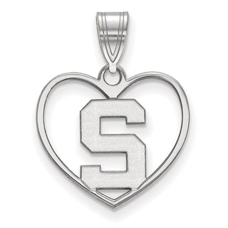 Sterling Silver Rhodium-plated LogoArt Michigan State University Letter S Heart Pendant