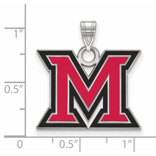 Sterling Silver Rhodium-plated LogoArt Miami University Ohio Letter M Large Enameled Pendant