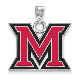 Sterling Silver Rhodium-plated LogoArt Miami University Ohio Letter M Large Enameled Pendant