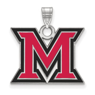Sterling Silver Rhodium-plated LogoArt Miami University Ohio Letter M Large Enameled Pendant