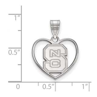 Sterling Silver Rhodium-plated LogoArt North Carolina State University N-C-S Heart Pendant