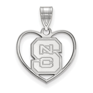 Sterling Silver Rhodium-plated LogoArt North Carolina State University N-C-S Heart Pendant