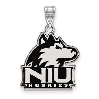 Sterling Silver Rhodium-plated LogoArt Northern Illinois University N-I-U Huskies Large Enameled Pendant