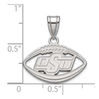 Sterling Silver Rhodium-plated LogoArt Oklahoma State University O-S-U Football Pendant