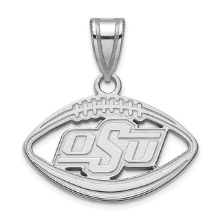 Sterling Silver Rhodium-plated LogoArt Oklahoma State University O-S-U Football Pendant