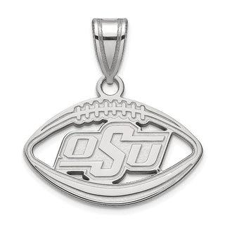 Sterling Silver Rhodium-plated LogoArt Oklahoma State University O-S-U Football Pendant