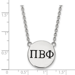 Sterling Silver Rhodium-plated LogoArt Pi Beta Phi Sorority Greek Letters Large Black Enamel Pendant 18 inch Necklace