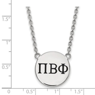 Sterling Silver Rhodium-plated LogoArt Pi Beta Phi Sorority Greek Letters Large Black Enamel Pendant 18 inch Necklace