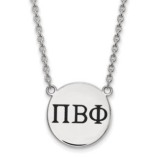 Sterling Silver Rhodium-plated LogoArt Pi Beta Phi Sorority Greek Letters Large Black Enamel Pendant 18 inch Necklace
