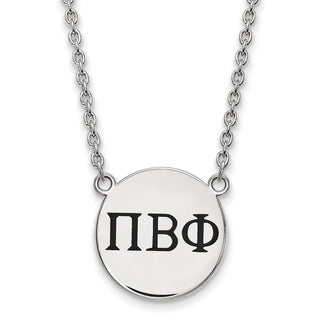 Sterling Silver Rhodium-plated LogoArt Pi Beta Phi Sorority Greek Letters Large Black Enamel Pendant 18 inch Necklace
