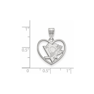 Sterling Silver Rhodium-plated NHL LogoArt Pittsburgh Penguins Heart Pendant