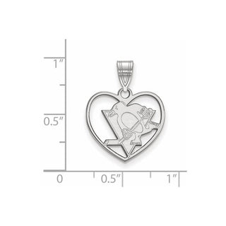 Sterling Silver Rhodium-plated NHL LogoArt Pittsburgh Penguins Heart Pendant