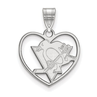 Sterling Silver Rhodium-plated NHL LogoArt Pittsburgh Penguins Heart Pendant