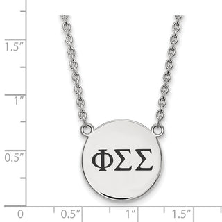 Sterling Silver Rhodium-plated LogoArt Phi Sigma Sigma Sorority Greek Letters Large Black Enamel Pendant 18 inch Necklace