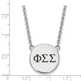 Sterling Silver Rhodium-plated LogoArt Phi Sigma Sigma Sorority Greek Letters Large Black Enamel Pendant 18 inch Necklace