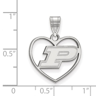 Sterling Silver Rhodium-plated LogoArt Purdue University Letter P Heart Pendant