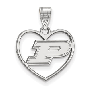 Sterling Silver Rhodium-plated LogoArt Purdue University Letter P Heart Pendant