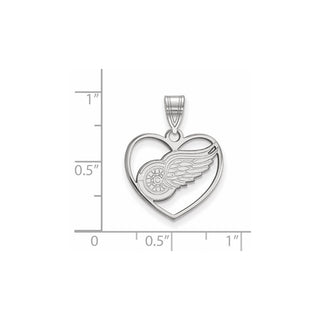 Sterling Silver Rhodium-plated NHL LogoArt Detroit Red Wings Heart Pendant