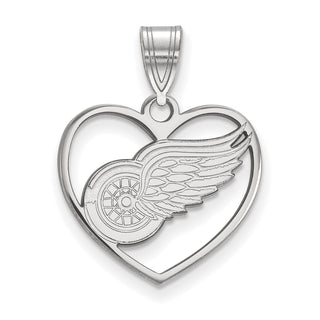 Sterling Silver Rhodium-plated NHL LogoArt Detroit Red Wings Heart Pendant