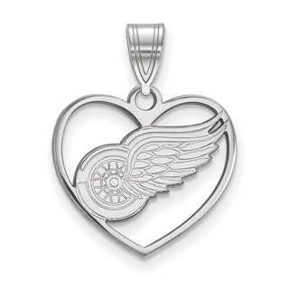 Sterling Silver Rhodium-plated NHL LogoArt Detroit Red Wings Heart Pendant