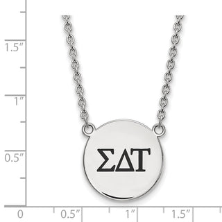 Sterling Silver Rhodium-plated LogoArt Sigma Delta Tau Sorority Greek Letters Large Black Enamel Pendant 18 inch Necklace