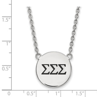 Sterling Silver Rhodium-plated LogoArt Sigma Sigma Sigma Sorority Greek Letters Large Black Enamel Pendant 18 inch Necklace